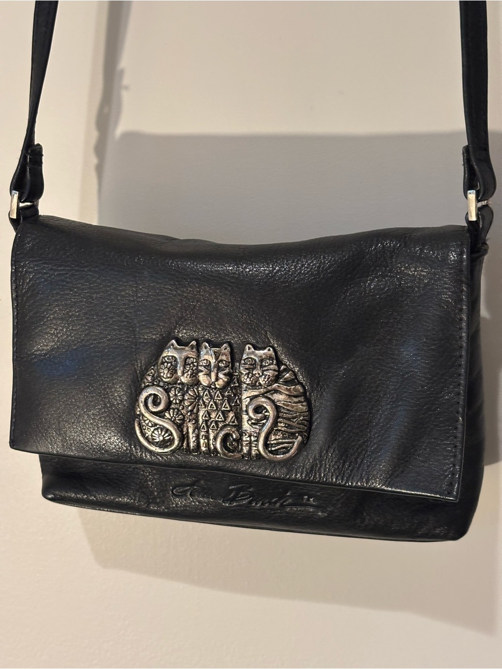 Laurel Burch Black Leather Crossbody Bag | Cat Trio